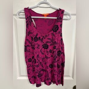 Joe Fresh Pink & Blue Floral & Bird Print Tank Top, Woman Size Large Shirt